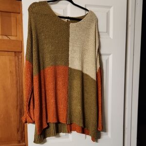 Easel Color Block Sweater - Olive, Cream, and Orange